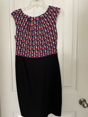 Worthington Black Sheath Dress with Multi-Color Geometric Bodice